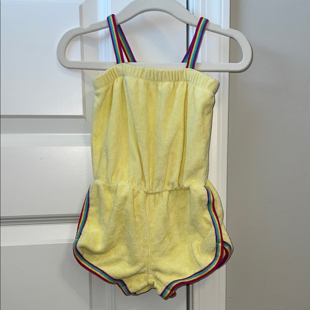 Yellow Terrycloth Romper with Rainbow Straps - Could be a Swimsuit Coverup